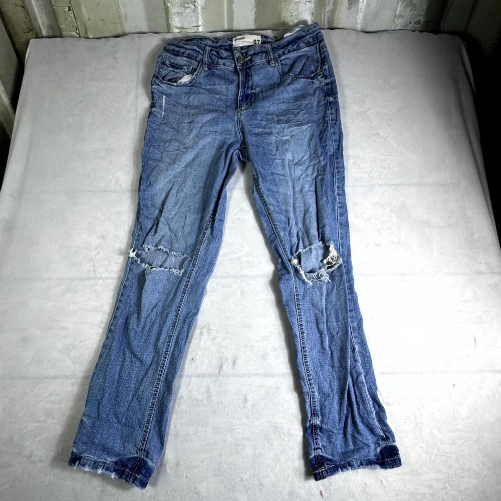 Garage Slim Jeans Womens 07 Blue Denim Straight Leg Everyday Casual Distressed